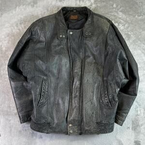 Vintage Distressed BJ-R Black Leather Biker Jacket Mens 50 USA Heavyweight